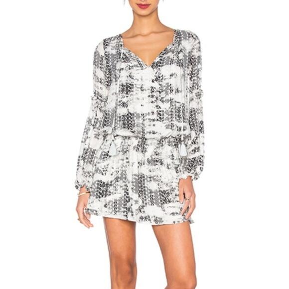 PARKER Maeve Silk Printed Long Sleeve Black and White Abstract Short Dress S - Picture 7 of 8